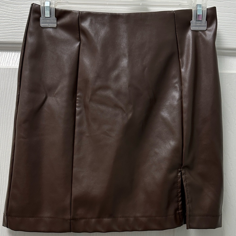 Pretty Garbage Brown Faux Leather‎ Pleather Mini Skirt